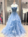 A-line Blue Lace Tulle Sweetheart Long Prom Dresses PG1154