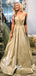 Sparkle Gold Sequins A-line Spaghetti Strap Long Prom Dresses, PG1158