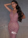 Charming Beaded Dusty PInk Lace See Through Mermaid Long Prom Dresses, PG1167