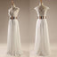 White Beading Cap Sleeves Elegant Custom Long Side Slit Party Evening Prom Dresses, PD0082