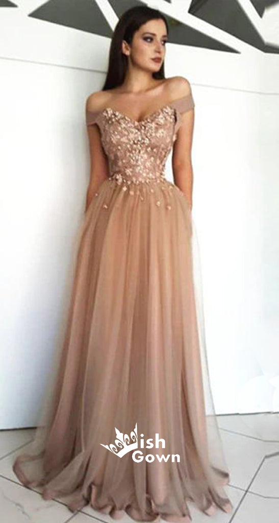 Charming Off the Shoulder Tulle Applique Long Prom Dresses, SG110 ...
