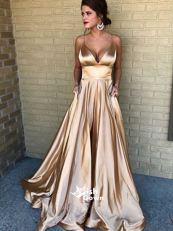 Rose Gold Sequin V Neck Mermaid Simple Prom Dress - Promfy