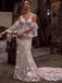 Charming Dusty Pink V-back Mermaid Applique Lace Long Wedding Dresses WDH010