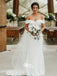 Simple White Off-shoulder Satin Wedding Dress With Trailing,  WDH057