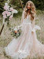 Elegant Appliques V-neck Long Sleeves Tulle Wedding Dress WDH068