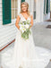 Elegant White V-neck Lace Long Tulle Wedding Dress, WDH072