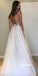 Elegant White V-neck Beads Tulle Long Wedding Dress, WDH077
