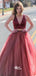 Popular V Neck Open Back Two Pieces Cheap Long Evening Prom Dresses, WG1021