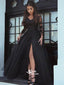 Long Sleeves Sexy Split Black Cheap Long Evening Prom Dresses, WG1022