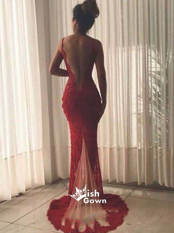 red lace prom dress open back Faviana Beaded V-Neck Open Back Prom Dress 11270 Red / 16