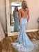 Blue Open Back Applique Mermaid Sexy Cheap Long Prom Dress, WG1134