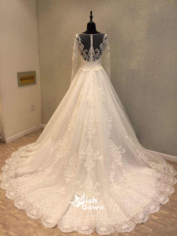 Long Sleeves Lace Off White Modest Inexpensive Long Wedding Dress, WG1 – Wish Gown Long Sleeves Lace Off White Modest Inexpensive Long Wedding Dress, WG1 – Wish Gown
