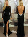 Sexy Black Long Sleeve Open Back Mermaid Side Split Long Evening Prom Dress, WG212