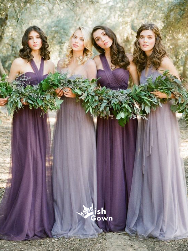 Purple Tulle Convertiable Mismatched Long Wedding Party Dresses Cheap Wish Gown Purple Tulle Convertiable Mismatched Long Wedding Party Dresses Cheap Wish Gown