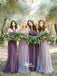 Purple Tulle Convertiable Mismatched Long Wedding Party Dresses Cheap Charming Bridesmaid Dresses, WG34