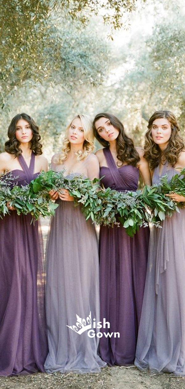 Purple Tulle Convertiable Mismatched Long Wedding Party Dresses Cheap Wish Gown Purple Tulle Convertiable Mismatched Long Wedding Party Dresses Cheap Wish Gown