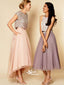 Pretty Two Pieces Cap Sleeve Sequin Top Organza Long Bridesmaid Dresses Cheap Prom Dresses, WG38