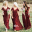 Burgundy Off Shoulder Spaghetti Strap Chiffon Lace V-neck Long Pretty Bridesmaid Dresses, WG389