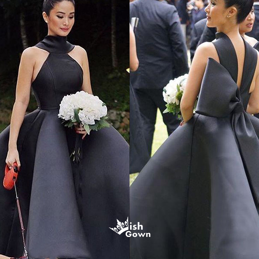 Unique New Arrival Black Ankle Length Wedding Party Bridesmaid Dresses with Bow, WG445