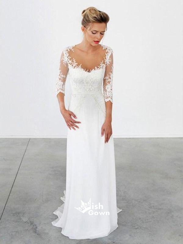 Unique Lace 3/4 Sleeve White Formal Cheap Beach Long Wedding Dresses, Wish Gown Unique Lace 3/4 Sleeve White Formal Cheap Beach Long Wedding Dresses, Wish Gown