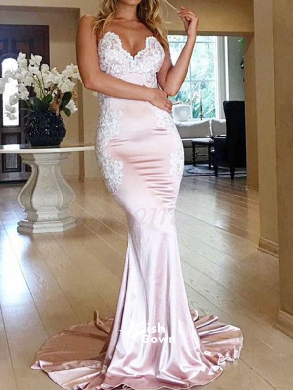 Blush Pink Appliques Mermaid Lace Up Backless Evening Gowns Formal Lon Wish Gown Blush Pink Appliques Mermaid Lace Up Backless Evening Gowns Formal Lon Wish Gown