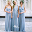 Ice Blue Convertible Jersey Lace Up Handmade Floor-Length Cheap Bridesmaid Dresses, WG80