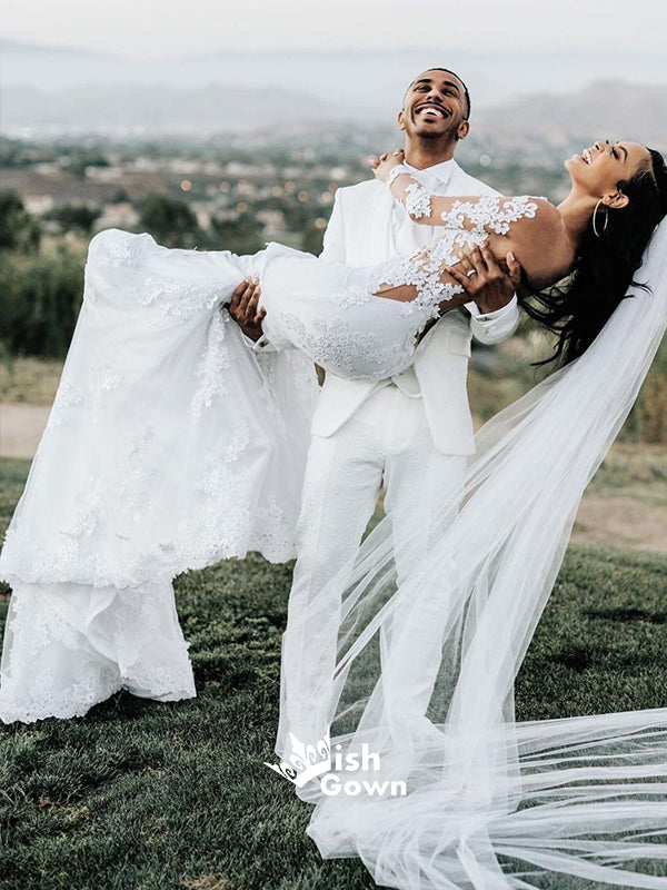 Always With Love Cream Tulle A-Line Lace Bridal Long Wedding Dresses, Wish Gown Always With Love Cream Tulle A-Line Lace Bridal Long Wedding Dresses, Wish Gown