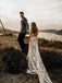 Floral Lace Beach Wedding Dresses Cathedral Train Rustic Bridal Dresses Wedding Dresses, WGB007