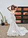 White Lace Appliques Mermaid Spaghetti Strap Criss Cross Backless Bridal Gown Wedding Dress, WGB011