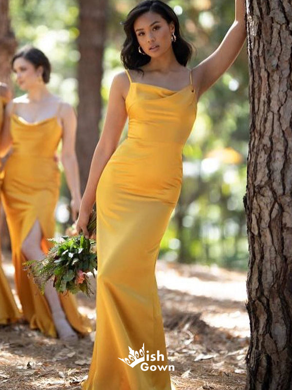 SImple Spaghetti Straps Sleeveless Bright Yellow Cheap Bridesmaid Dresses, WGM003