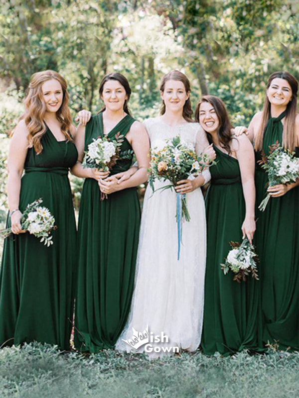 New Design Dark Green Convertible Lace Up Back Wedding Guest Dress