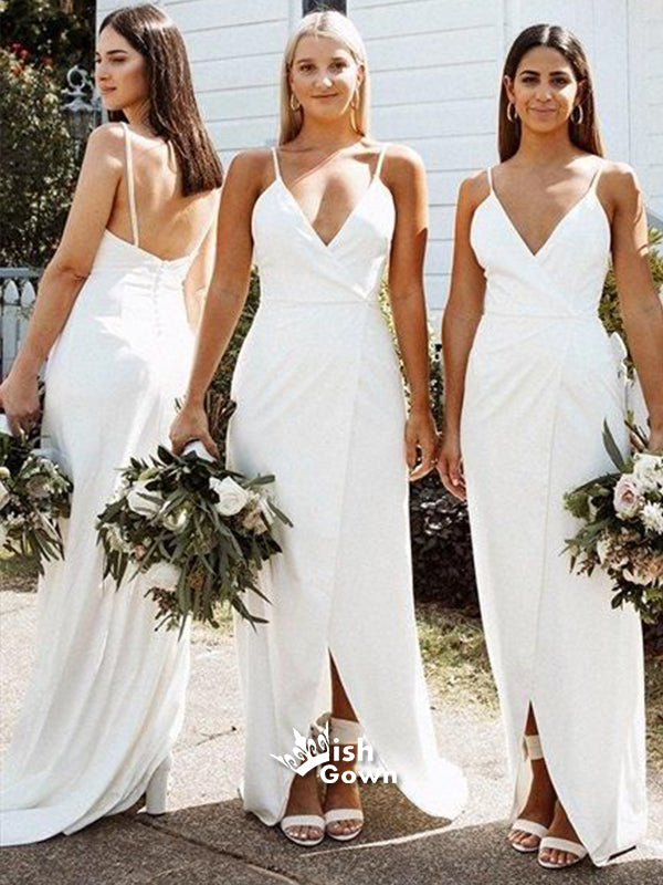 Simple White Spaghetti Strap Sweet Heart Wedding Guest Bridesmaid Dresses, WGM017