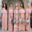 Pink Spaghetti Strap Off Shoulder Sheath Chiffon Sleeveless Bridesmaid Dresses, WGM018