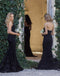 Elegant Black Strapless Sweetheart Mermaid Tulle Lace Long Wedding Bridesmaid Dresses, WGM036