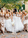 Champagne Spaghetti Straps Silk Elastic Satin Wedding Guest Gown Bridesmaid Dresses, WGM045