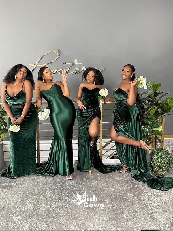 Dark Green Mismatched Sweetheart Satin Velvet Mermaid Bridesmaid Dress Wish Gown Dark Green Mismatched Sweetheart Satin Velvet Mermaid Bridesmaid Dress Wish Gown