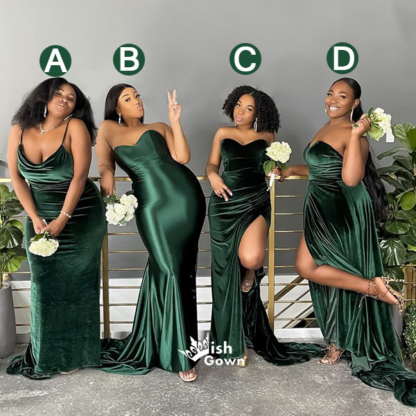 Dark Green Mismatched Sweetheart Satin Velvet Mermaid Bridesmaid Dress – Wish Gown