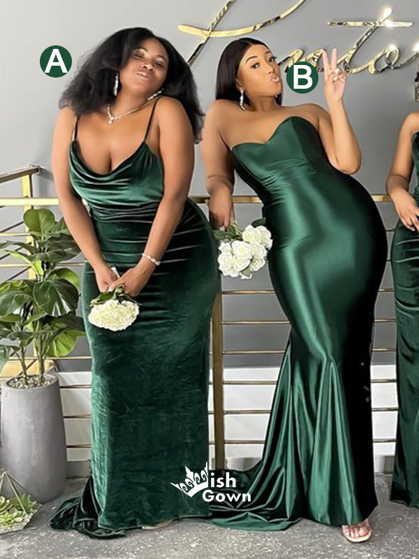 Dark Green Mismatched Sweetheart Satin Velvet Mermaid Bridesmaid Dress Wish Gown Dark Green Mismatched Sweetheart Satin Velvet Mermaid Bridesmaid Dress Wish Gown