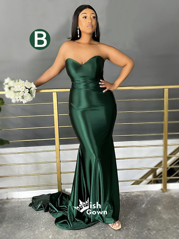 Dark Green Mismatched Sweetheart Satin Velvet Mermaid Bridesmaid Dress Wish Gown Dark Green Mismatched Sweetheart Satin Velvet Mermaid Bridesmaid Dress Wish Gown