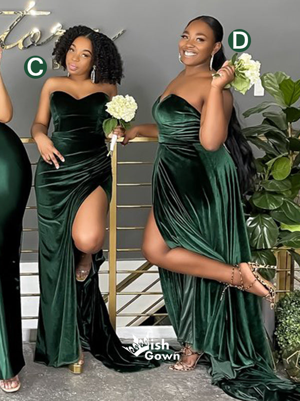Dark Green Mismatched Sweetheart Satin Velvet Mermaid Bridesmaid Dress Wish Gown Dark Green Mismatched Sweetheart Satin Velvet Mermaid Bridesmaid Dress Wish Gown