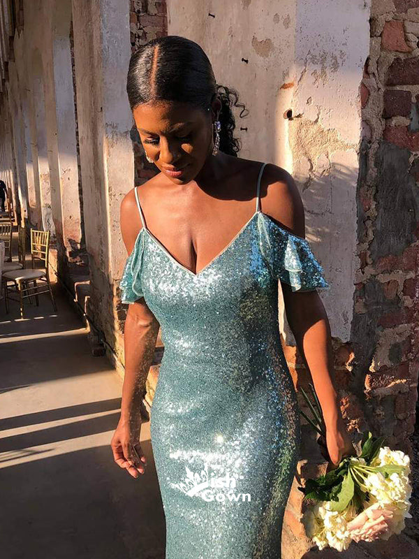 Dusty Blue Sequin Off Shoulder Spaghetti Straps Mermaid Bridesmaid Dre Wish Gown Dusty Blue Sequin Off Shoulder Spaghetti Straps Mermaid Bridesmaid Dre Wish Gown