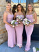Spaghetti Strap Pink Tight Mermaid Floor Length Bridesmaid Dresses, WGM054