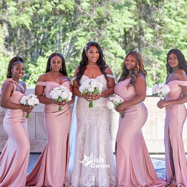 Multiple Types Pink Soft Satin Mermaid Side Slit Sexy Bridesmaid Dress Wish Gown Multiple Types Pink Soft Satin Mermaid Side Slit Sexy Bridesmaid Dress Wish Gown