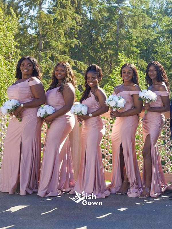 Multiple Types Pink Soft Satin Mermaid Side Slit Sexy Bridesmaid Dress Wish Gown Multiple Types Pink Soft Satin Mermaid Side Slit Sexy Bridesmaid Dress Wish Gown