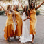 Multiple Types Soft Satin Yellow Sheath Tea-length Wedding Guest Bridesmaid Dresses, WGM061