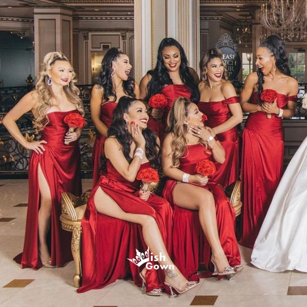 Red Off Shopulder Soft Satin Mermaid Sexy Long Wedding Bridesmaid Dres Wish Gown Red Off Shopulder Soft Satin Mermaid Sexy Long Wedding Bridesmaid Dres Wish Gown