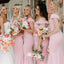 Velvet Pale Pink Off Shoulder Pleats Mermaid Bridesmaid Dresses, WGM074