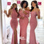Multiple Types Pink Off Shoulder Halter Slits Mermaid Wedding Guest Bridesmaid Dresses, WGM080
