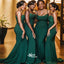 Dark Green Spaghetti Straps Appliques Mermaid Wedding Guest Bridesmaid Dresses, WGM084