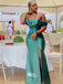 Dark Green Off Shoulder Pleats Appliques Mermaid Wedding Guest Bridesmaid Dresses, WGM085